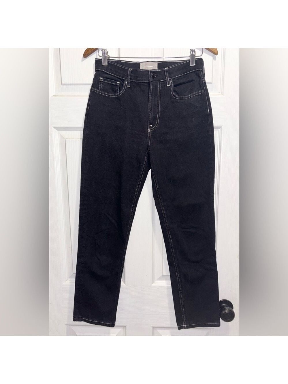 Everlane The Cheeky Jeans Black Contrast Stitching Straight Leg Size 27 Regular